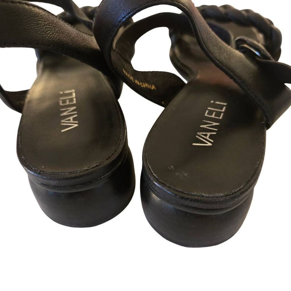 Van Eli Womens Open Toe Braided Strap Block Heel Leather Sandals Black Size 7M - Picture 8 of 11